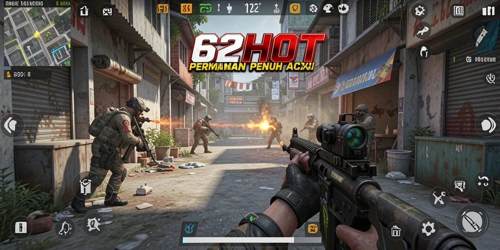 Screenshot gameplay menunjukkan karakter dan lingkungan tempur FPS.