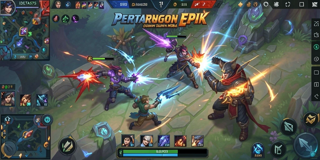 Tampilan seru dari game MOBA DELTA575 saat pemain bertarung.