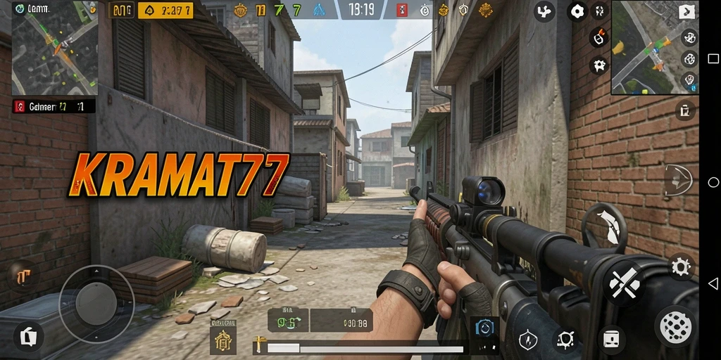 Screenshot KRAMAT77 menunjukkan aksi tembak-menembak yang mendebarkan.