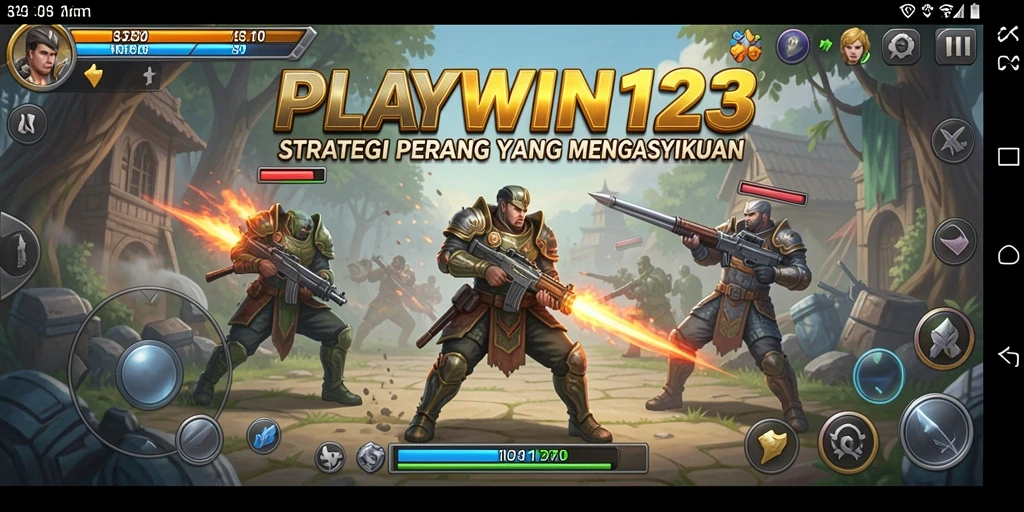 Screenshot gameplay <strong>PLAYWIN123</strong> menampilkan pertempuran strategis yang intens.