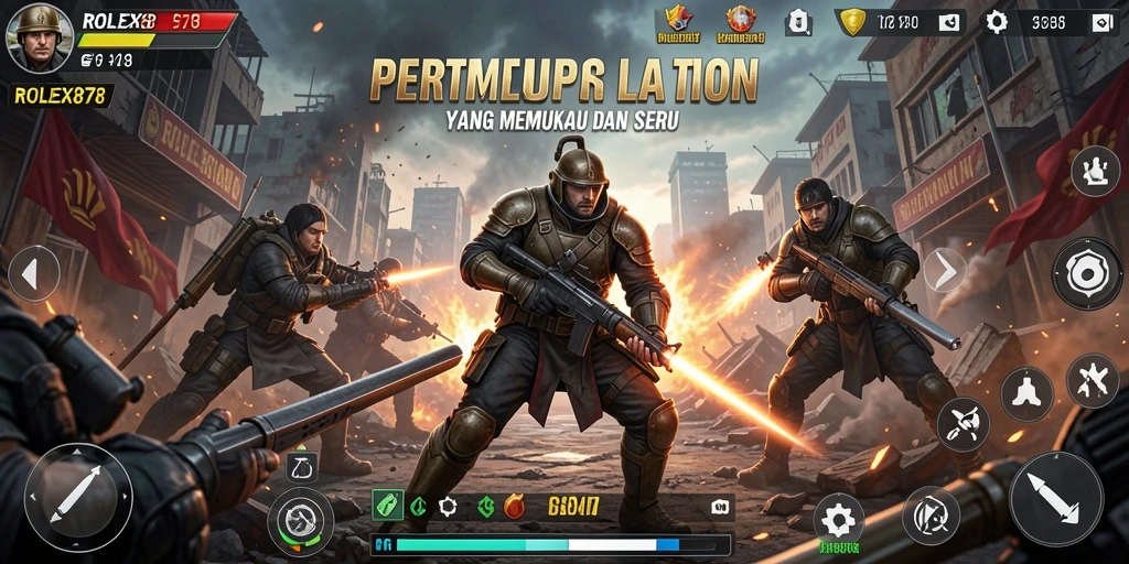 Tampilan aksion mendebarkan dalam <strong>ROLEX878</strong> saat karakter bertempur.