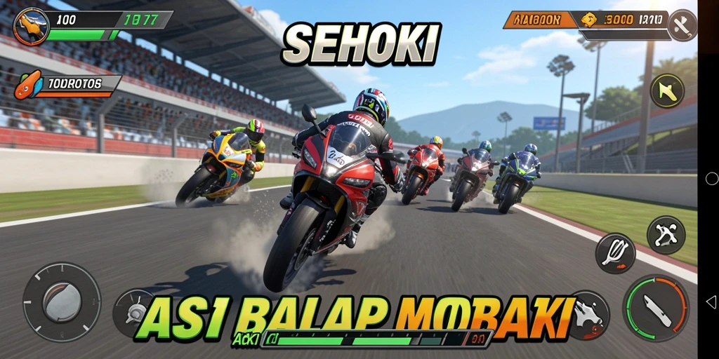 Tampilan balapan seru dalam SEHOKI dengan grafik yang memukau.
